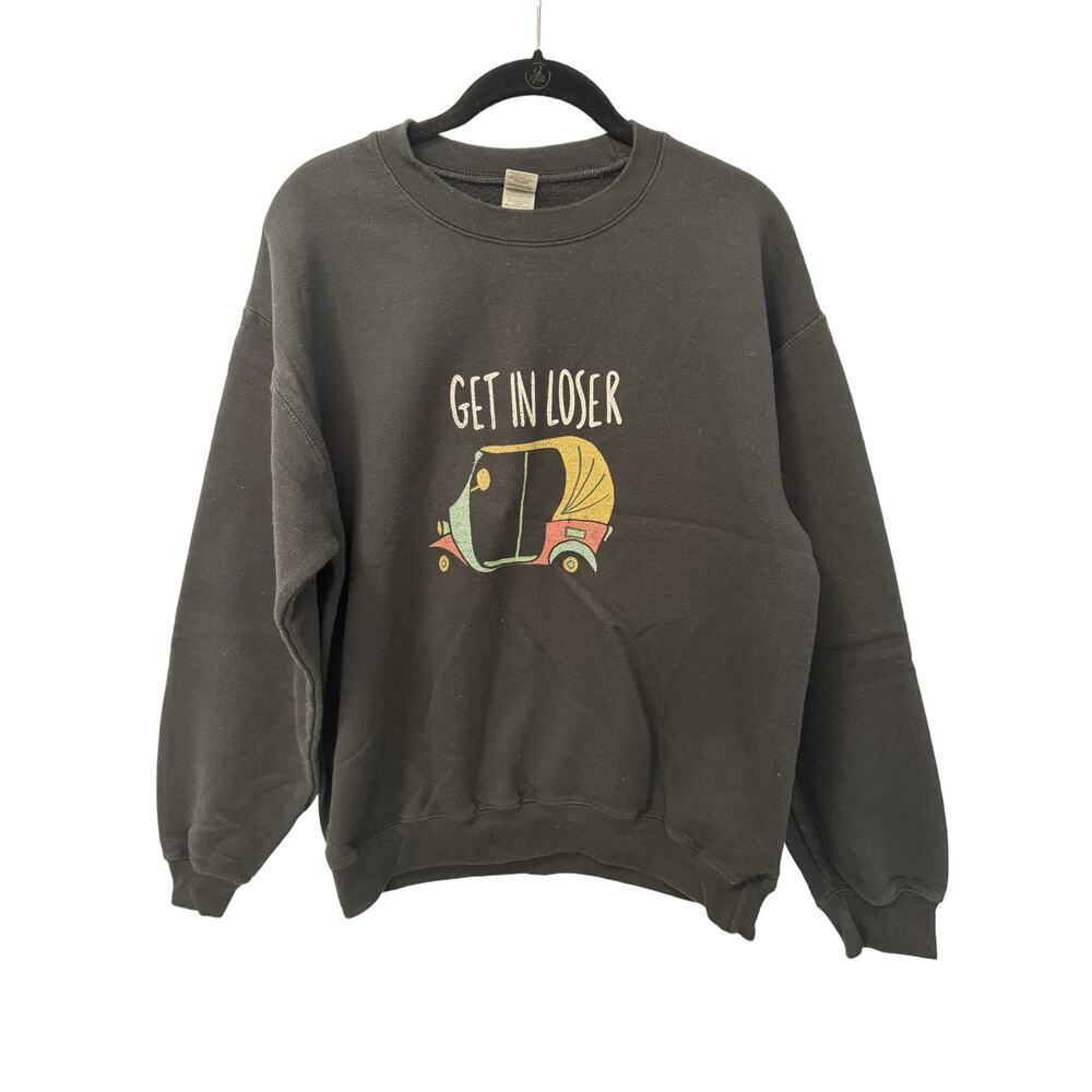 Unisex Sweatshirt Rickshaw M Black Cotton Fleece Lined Graphic Print Long Sleeve